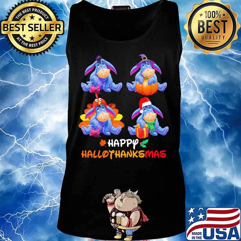 Eeyore donkey happy hallothanksmas halloween thanksgiving christmas s Tank top
