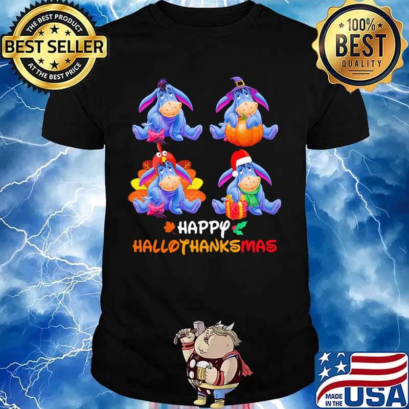Eeyore donkey happy hallothanksmas halloween thanksgiving christmas shirt