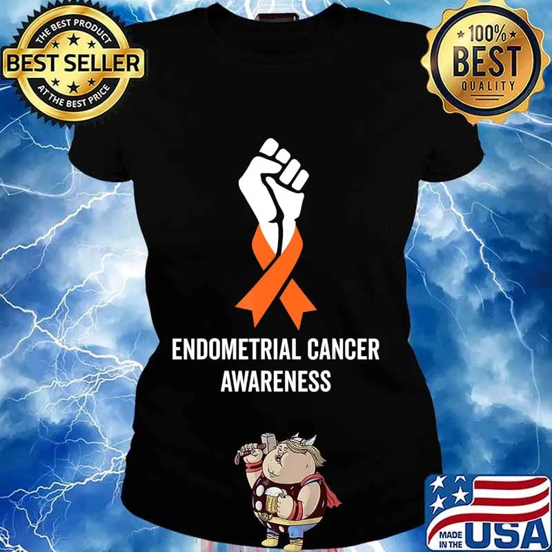 Endometrial Cancer Awareness Peach Ribbon Support Women Gift T-Shirt Ladies tee