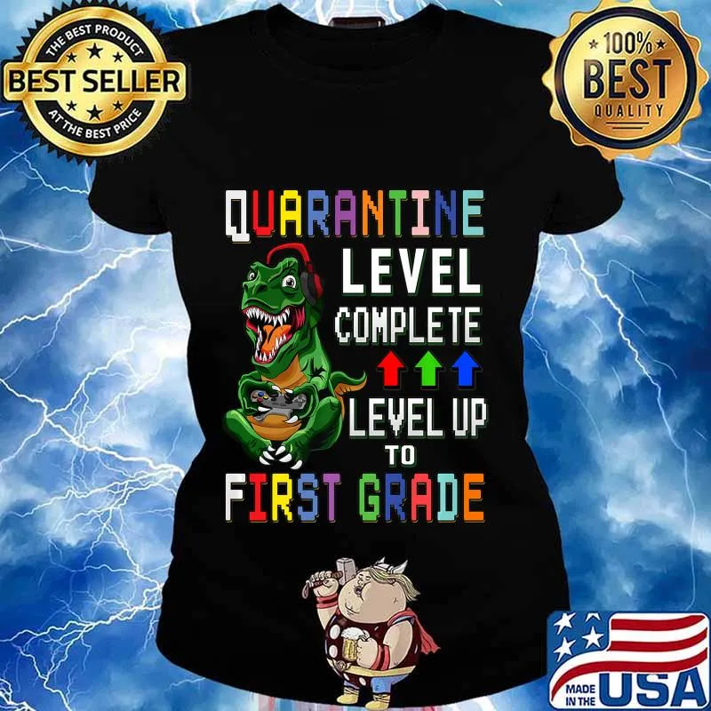 First Grade Quarantine Shirt Back To School T Rex Gamer Gift Premium T-Shirt Ladies tee