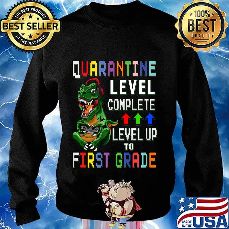 First Grade Quarantine Shirt Back To School T Rex Gamer Gift Premium T-Shirt Sweater