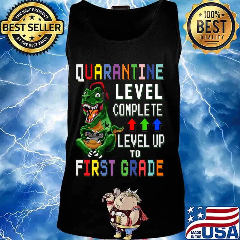 First Grade Quarantine Shirt Back To School T Rex Gamer Gift Premium T-Shirt Tank top