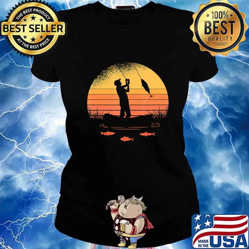 Fisherman Sunset catching a fish, & view beneath the water T-Shirt Ladies tee