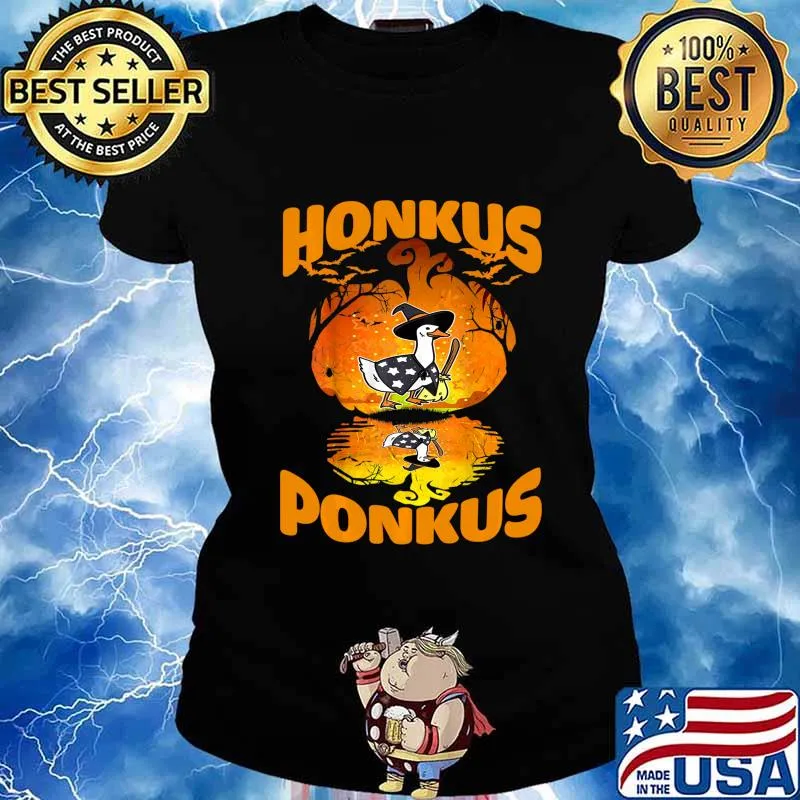 Funny Halloween Witches Duck and Pumkin Cute Honkus Ponkus Shirt Ladies tee