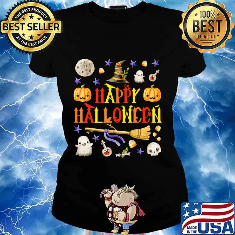 Funny Happy Halloween Scary Retro Boys Girls Kids T-Shirt Ladies tee