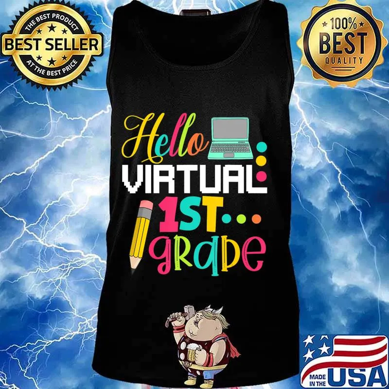 Funny Hello Virtual 1st grade Gift Back to School 2020 T-Shirt Tank top