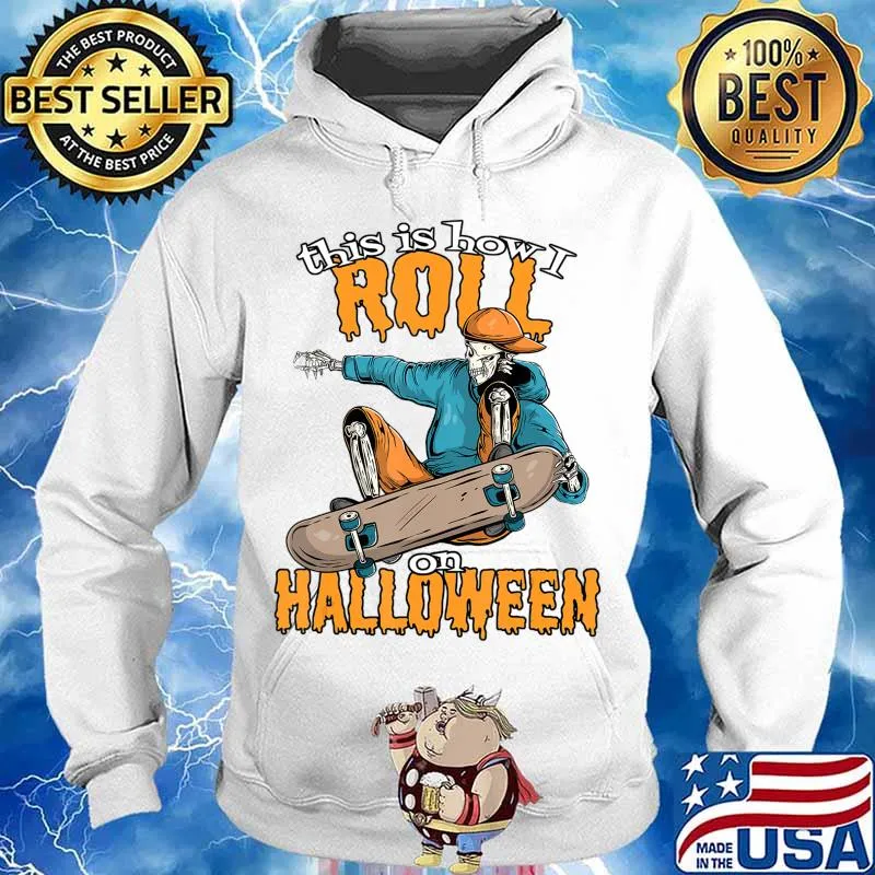 Funny Skateboarder Skeleton with Skateboard Skater Halloween T-Shirt Hoodie