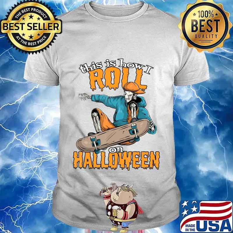 Funny Skateboarder Skeleton with Skateboard Skater Halloween T-Shirt
