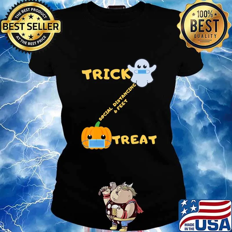 Ghost Pumpkin Social Distancing Trick Or Treat Halloween T-Shirt Ladies tee