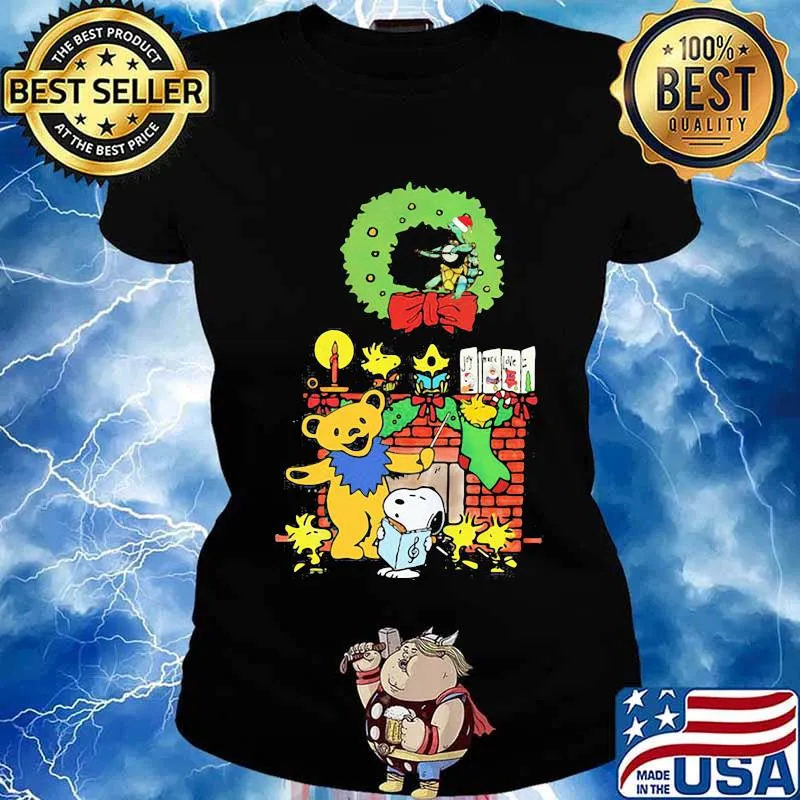 Grateful dead bear snoopy and turtle merry christmas s Ladies tee