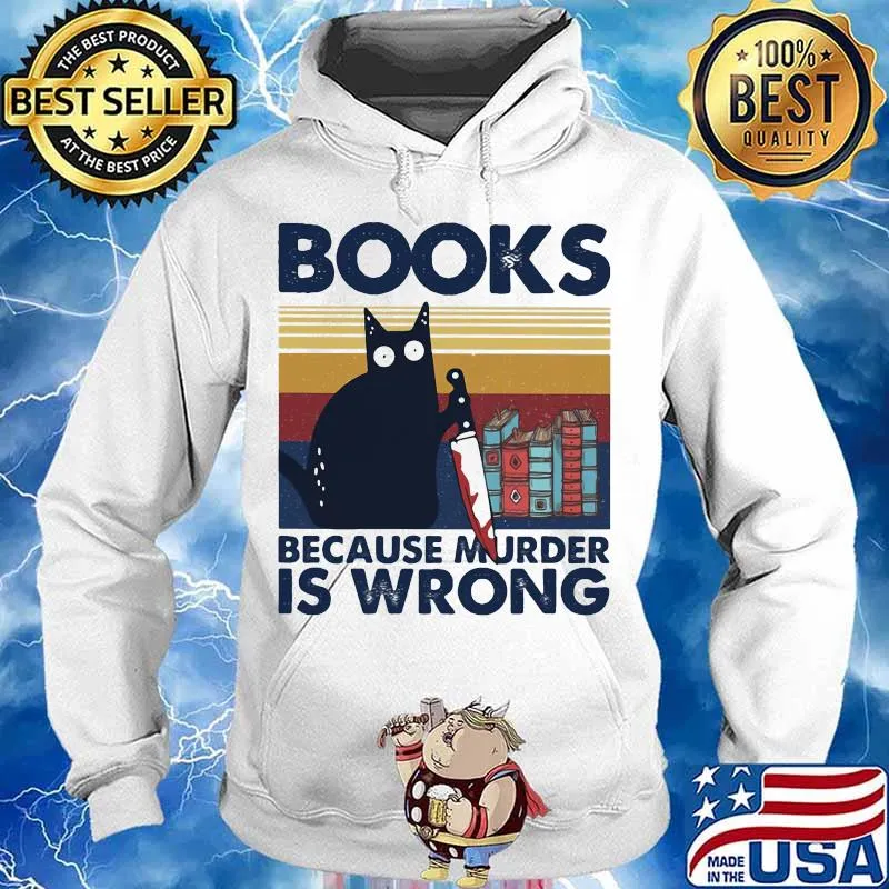 Halloween black cat hold knife books because murder is wrong vintage retro s Hoodie