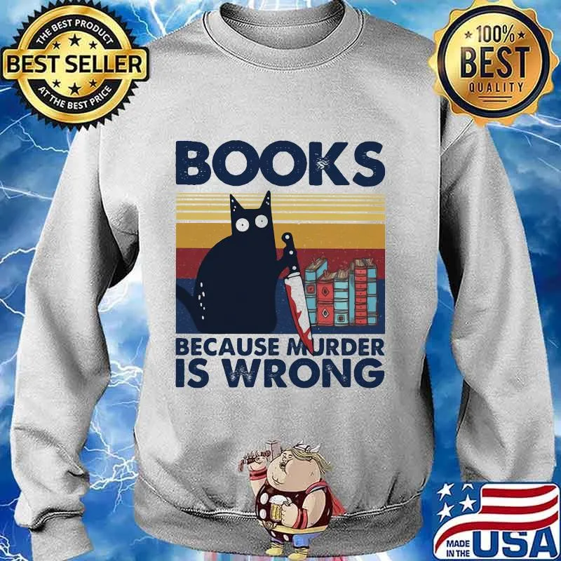 Halloween black cat hold knife books because murder is wrong vintage retro s Sweater