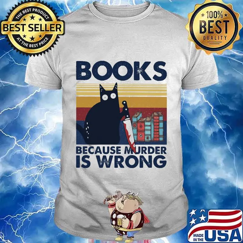 Halloween black cat hold knife books because murder is wrong vintage retro shirt