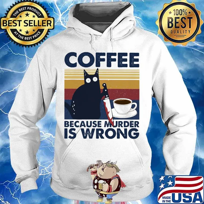 Halloween black cat hold knife coffee because murder is wrong vintage retro s Hoodie