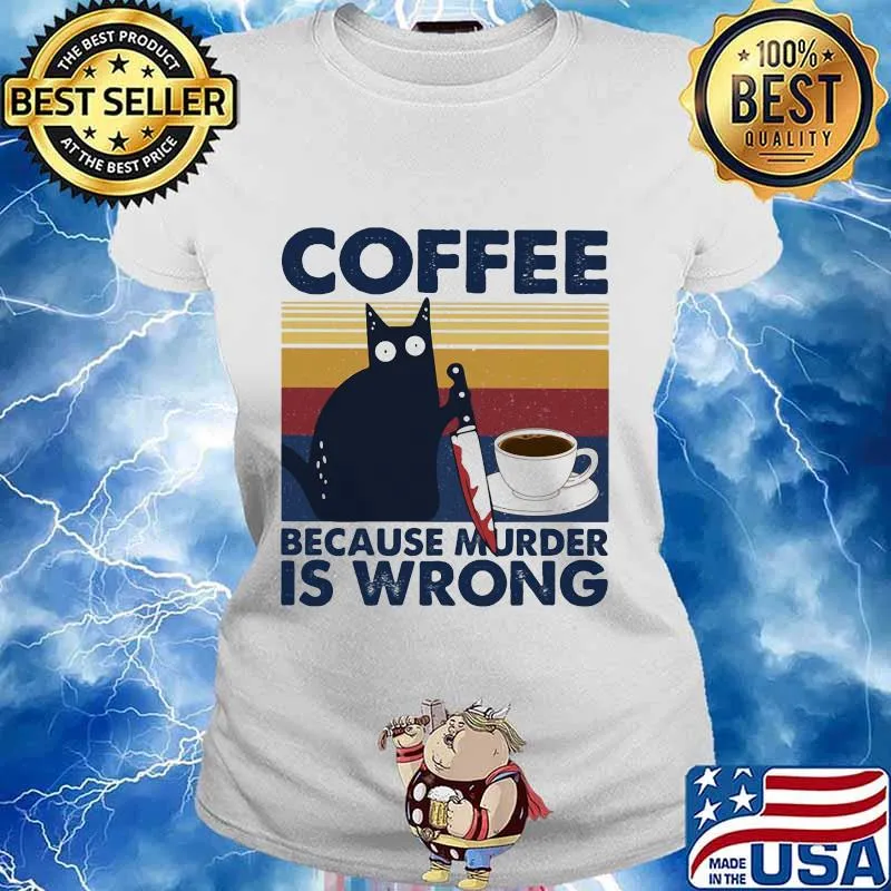 Halloween black cat hold knife coffee because murder is wrong vintage retro s Ladies tee