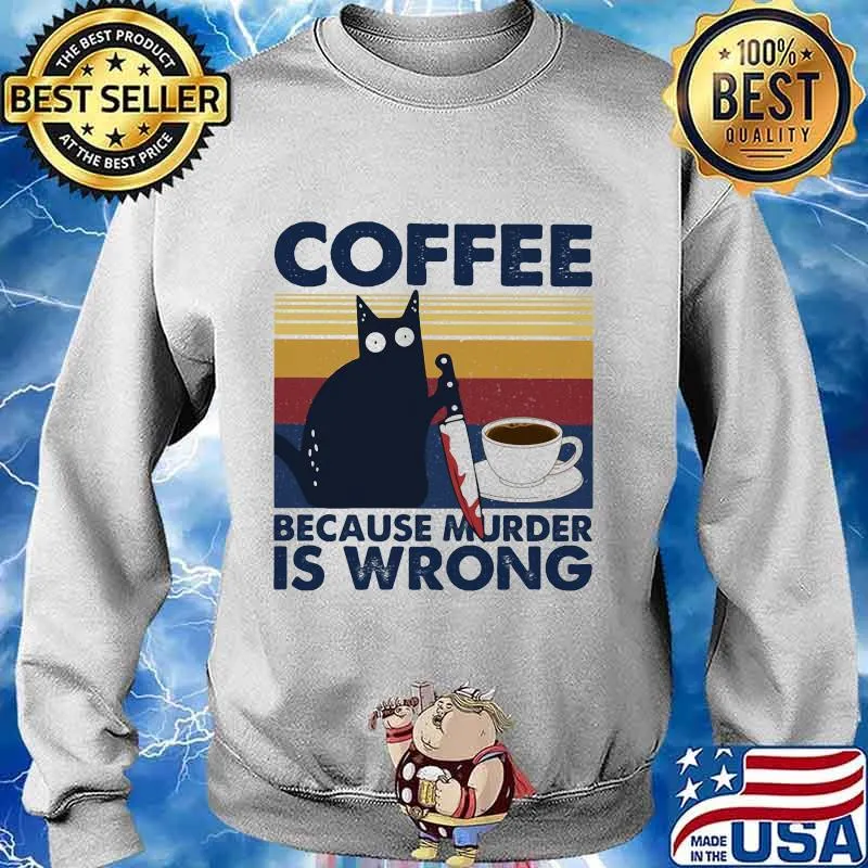 Halloween black cat hold knife coffee because murder is wrong vintage retro s Sweater