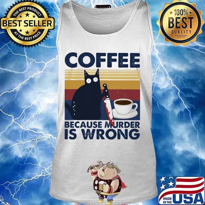 Halloween black cat hold knife coffee because murder is wrong vintage retro s Tank top