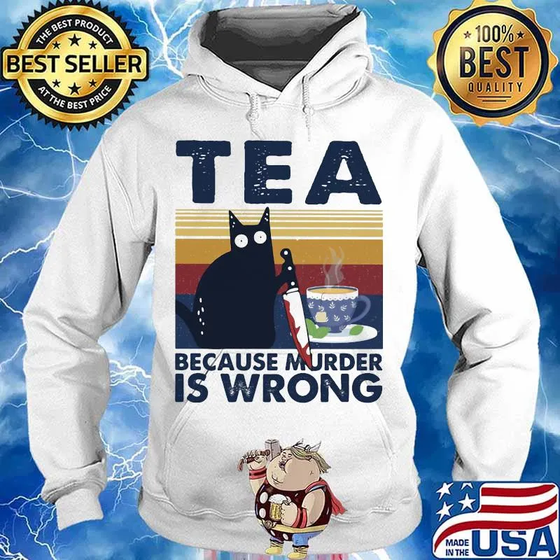 Halloween black cat hold knife tea because murder is wrong vintage retro s Hoodie
