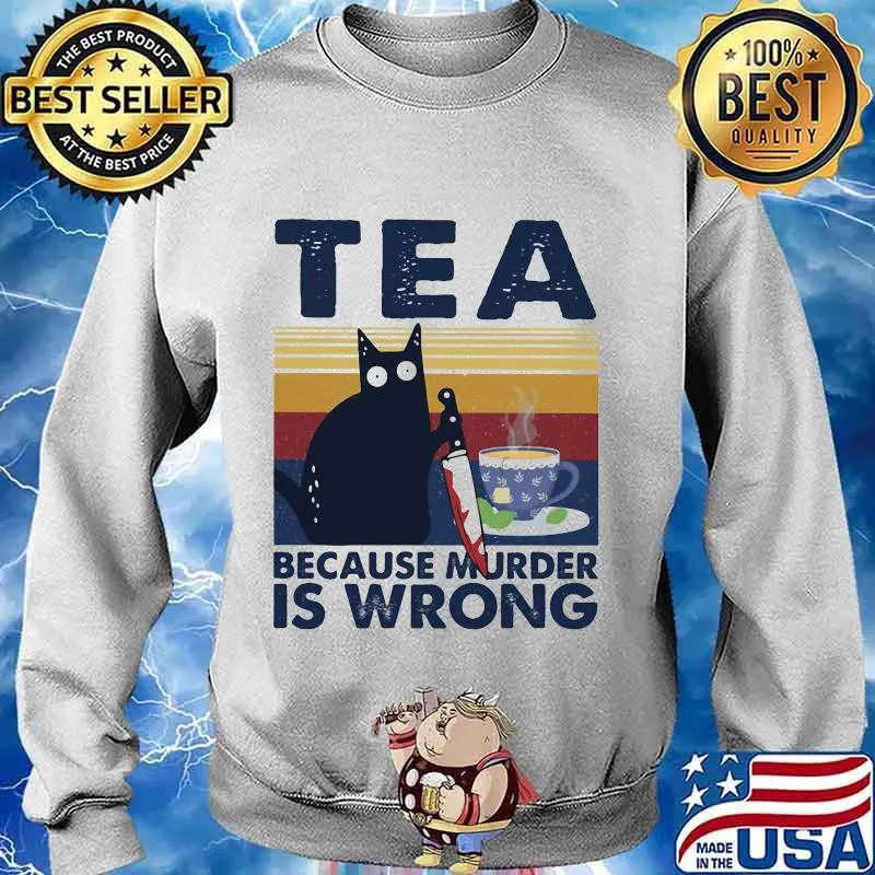 Halloween black cat hold knife tea because murder is wrong vintage retro s Sweater