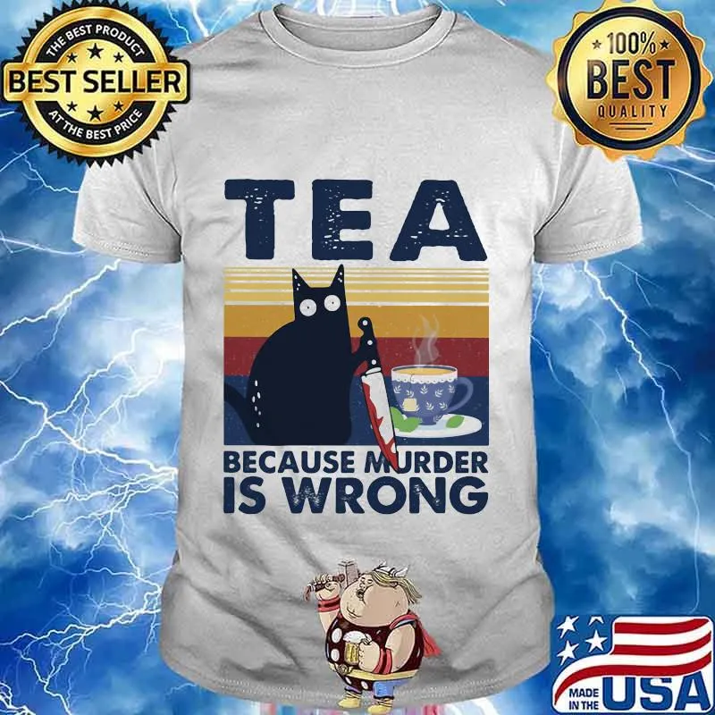 Halloween black cat hold knife tea because murder is wrong vintage retro shirt