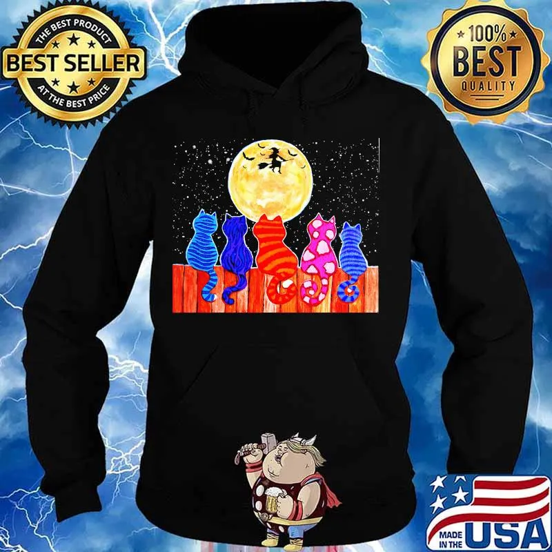 Halloween cats color seeing moon witch s Hoodie