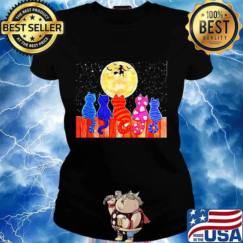 Halloween cats color seeing moon witch s Ladies tee