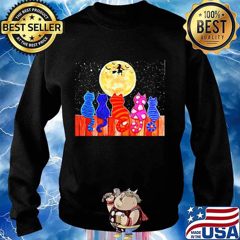 Halloween cats color seeing moon witch s Sweater