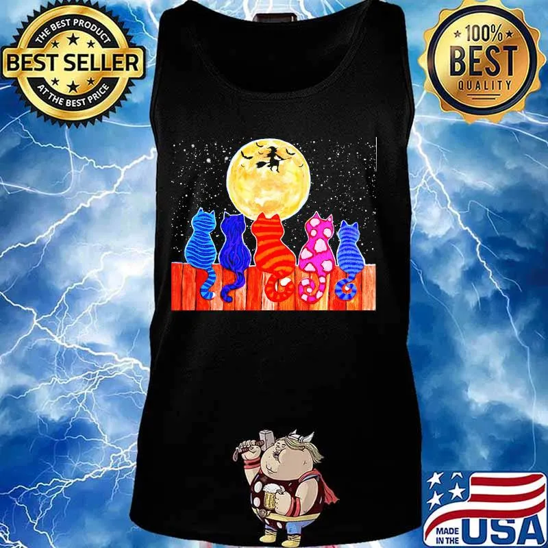 Halloween cats color seeing moon witch s Tank top