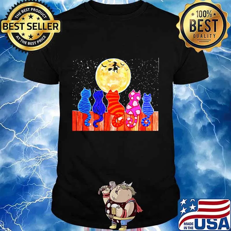 Halloween cats color seeing moon witch shirt
