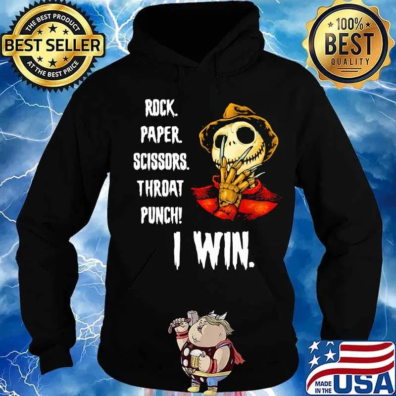 Halloween freddy krueger jack skellington rock paper scissors throat punch i win s Hoodie