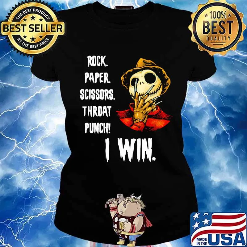 Halloween freddy krueger jack skellington rock paper scissors throat punch i win s Ladies tee