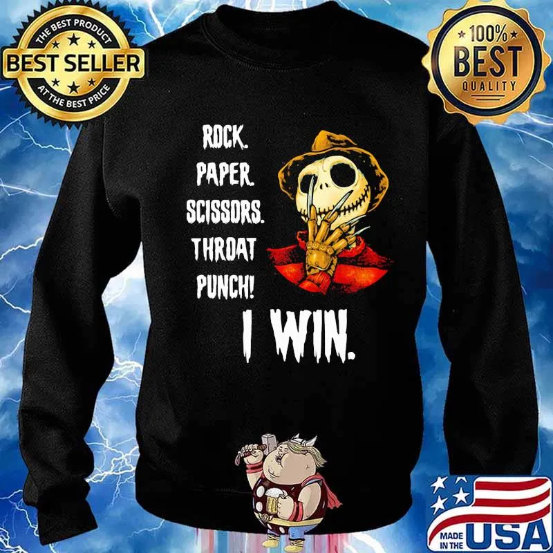 Halloween freddy krueger jack skellington rock paper scissors throat punch i win s Sweater