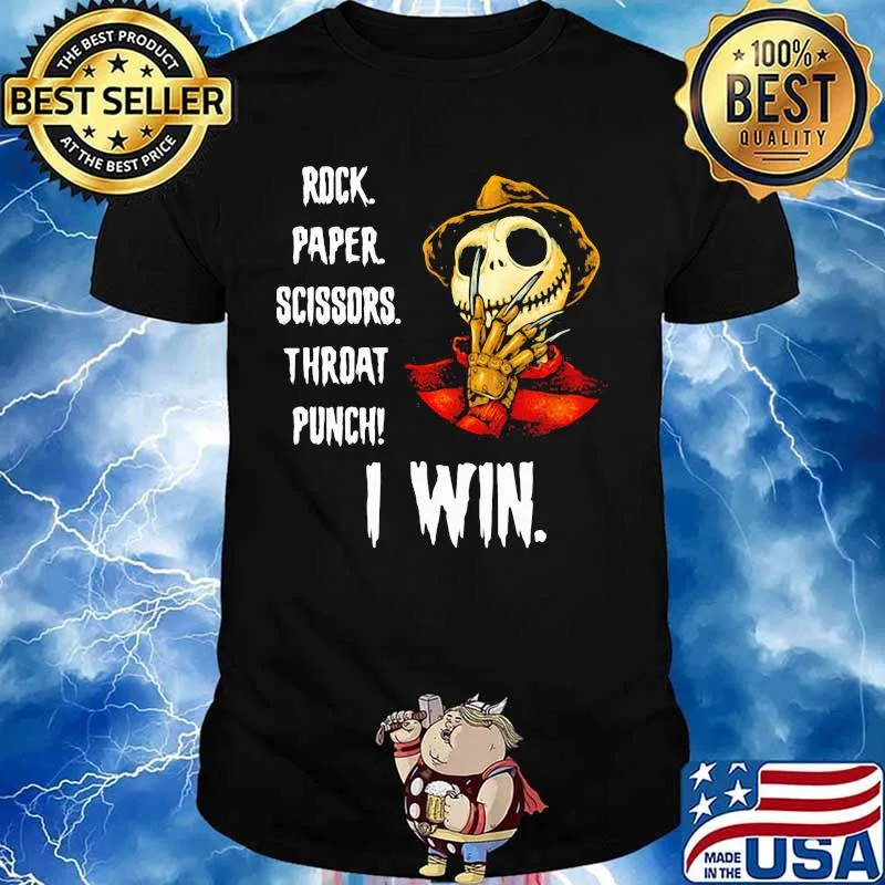 Halloween freddy krueger jack skellington rock paper scissors throat punch i win shirt