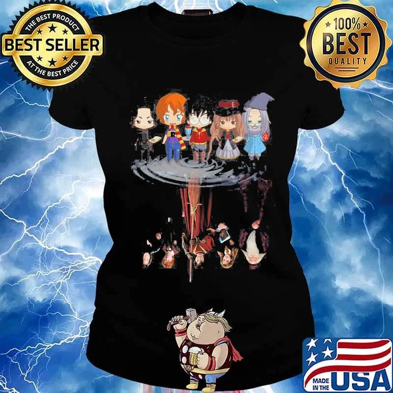 Halloween harry potter characters chibi water reflection s Ladies tee