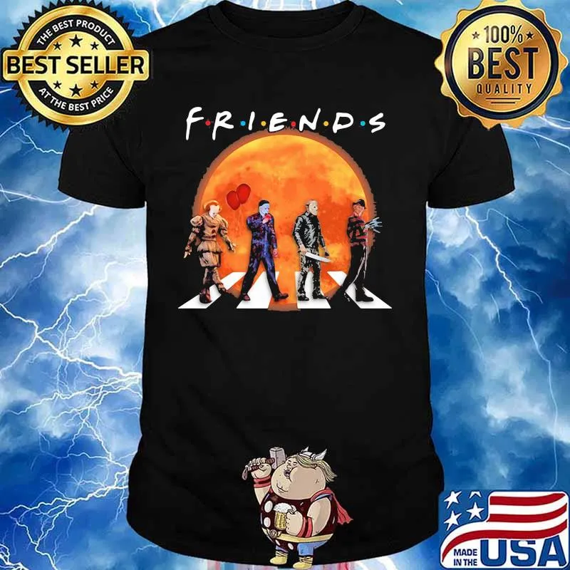 Halloween horror characters crossing the line friends moon shirt