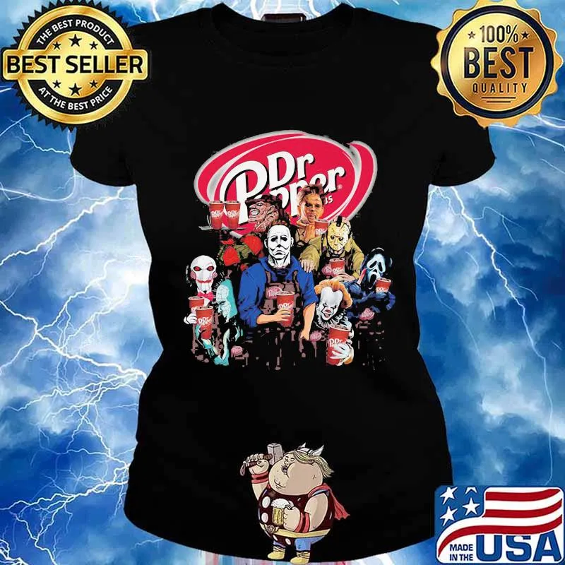 Halloween horror characters dr pepper logo s Ladies tee