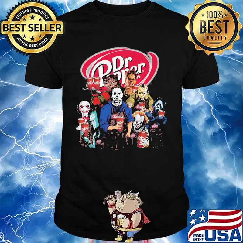 Halloween horror characters dr pepper logo shirt