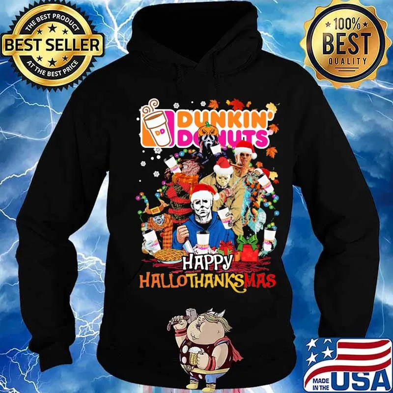 Halloween horror characters dunkin donuts happy hallothanksmas halloween thanksgiving christmas s Hoodie