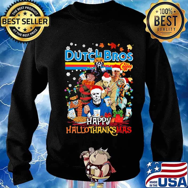 Halloween horror characters dutch bros happy hallothanksmas halloween thanksgiving christmas s Sweater