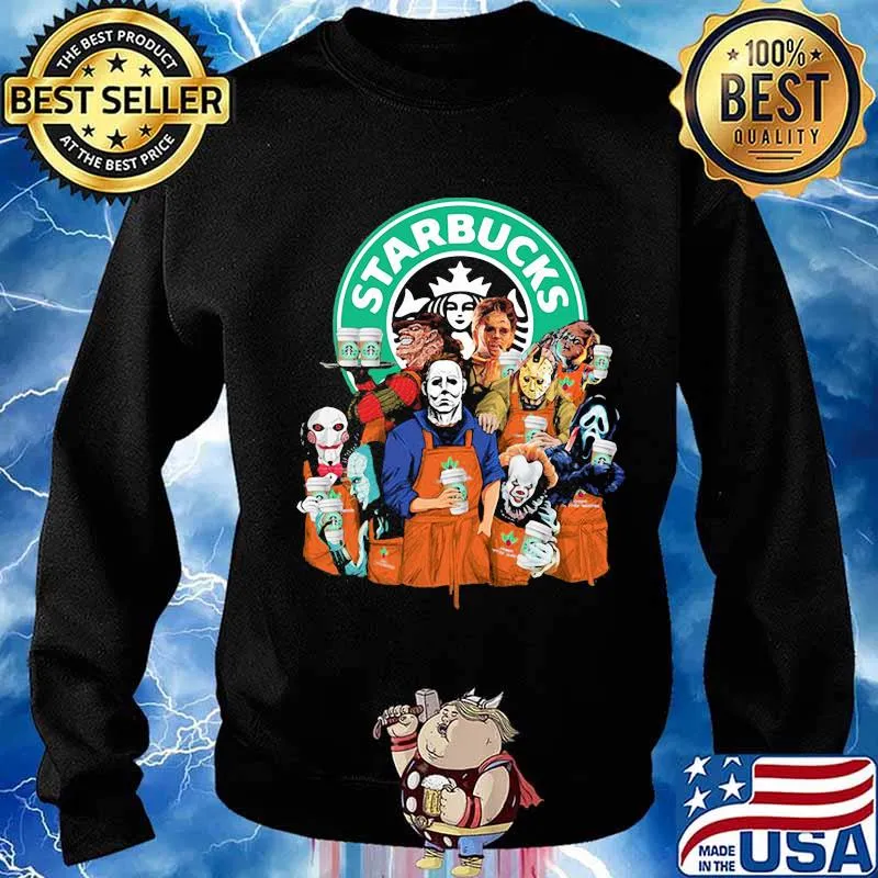 Halloween horror characters starbucks coffee s Sweater
