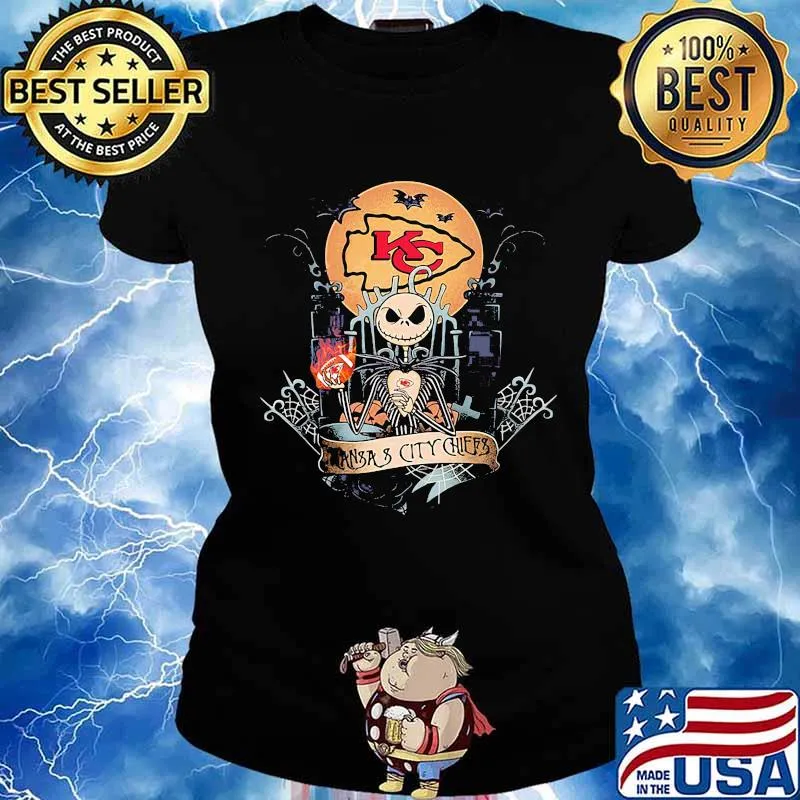 Halloween jack skellington kansas city chiefs moon s Ladies tee