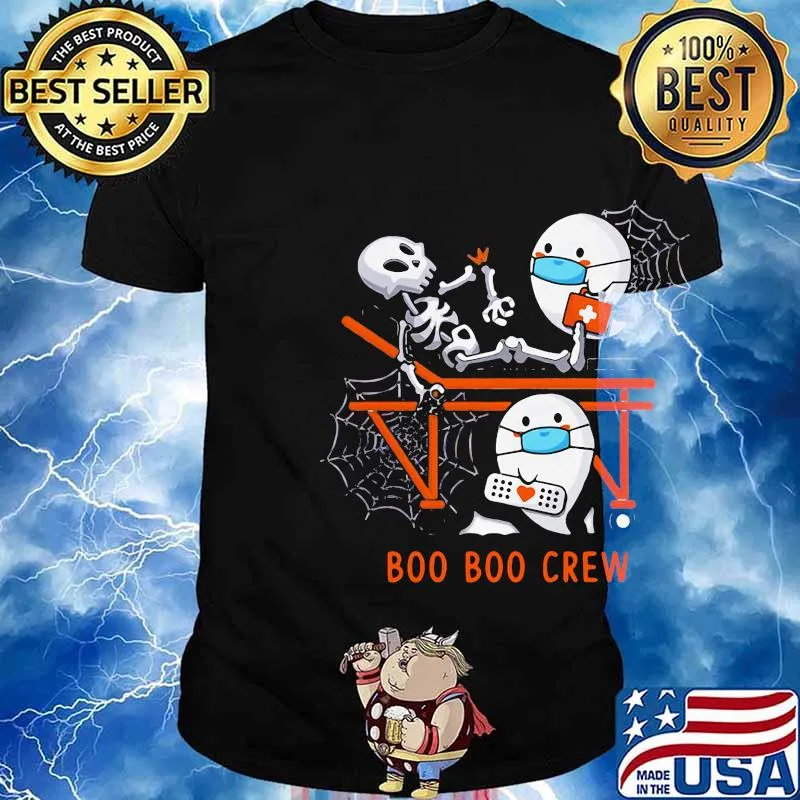 Halloween skeleton ghost nurse mask boo boo crew shirt