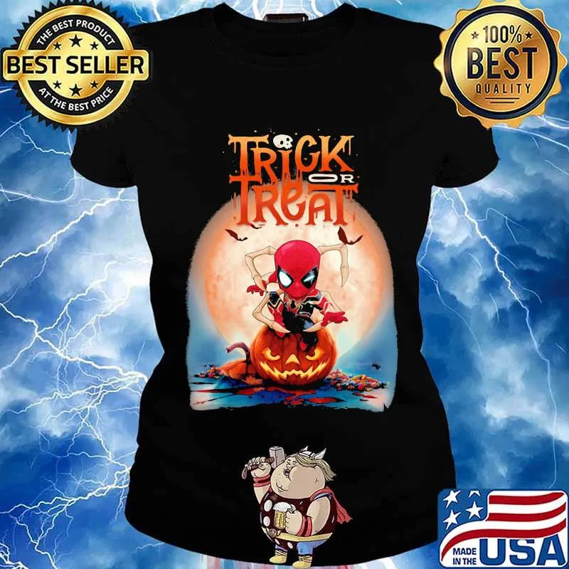 Halloween spiderman trick or treat pumpkins s Ladies tee