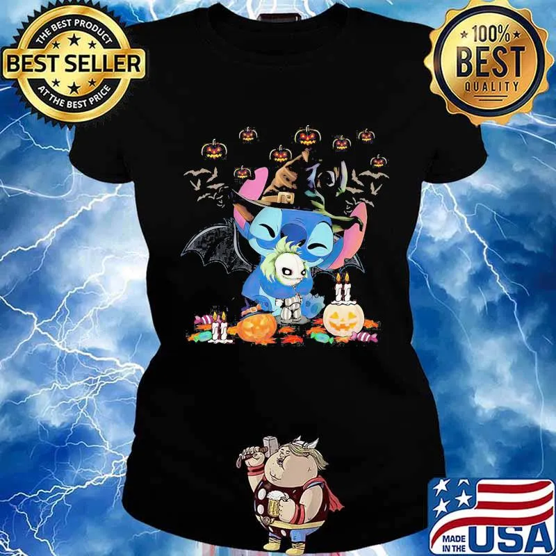 Halloween stitch witch hug pumpkins s Ladies tee