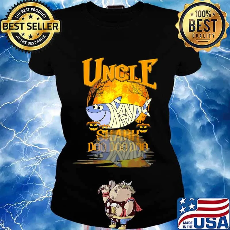 Halloween Uncle Shark Doo Doo Halloween Guitar Shadow T-Shirt Ladies tee