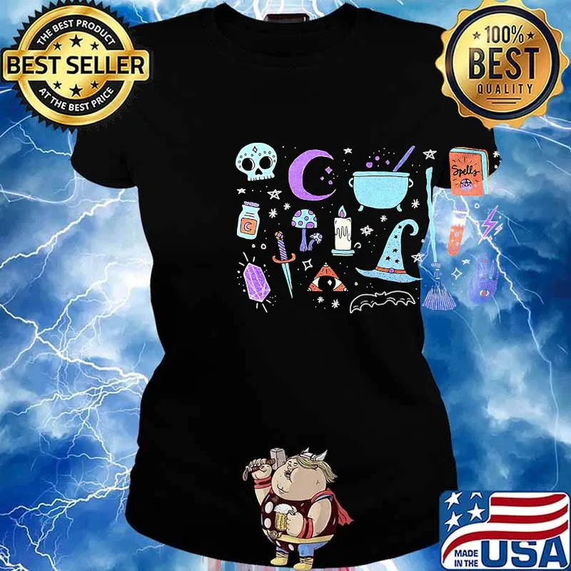 Halloween witch bat broom skull s Ladies tee