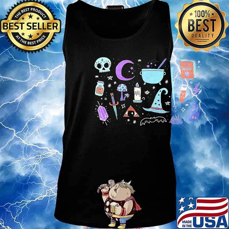 Halloween witch bat broom skull s Tank top