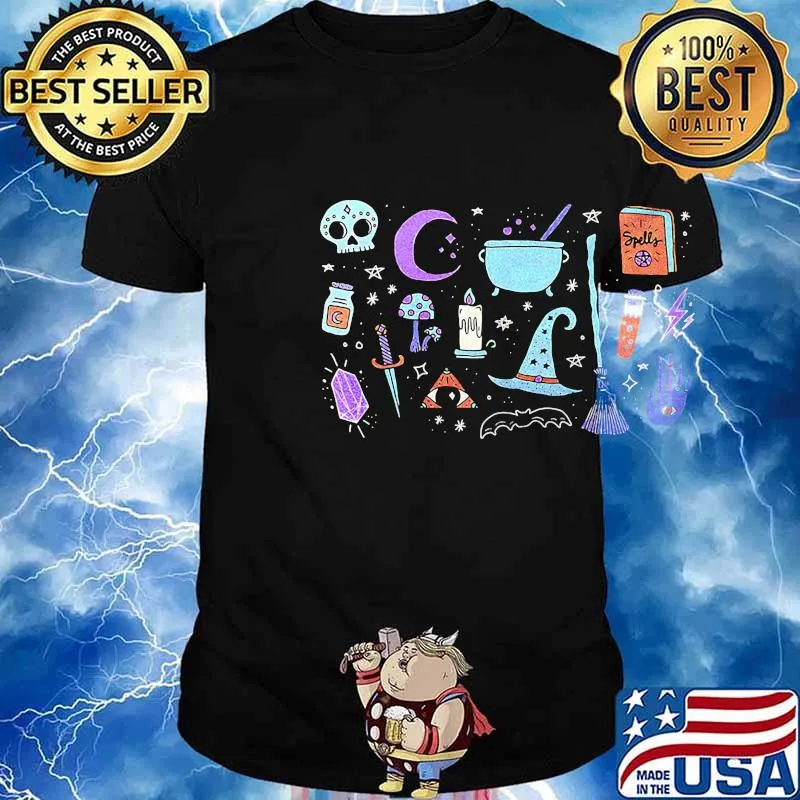 Halloween witch bat broom skull shirt
