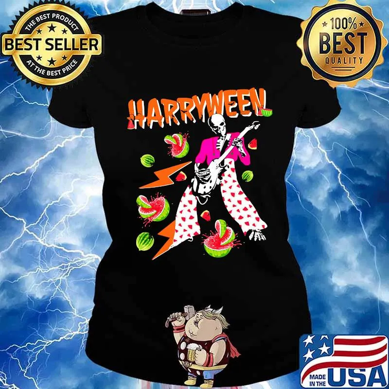 Happy halloween harry styles skeleton playing guitar watermelon s Ladies tee
