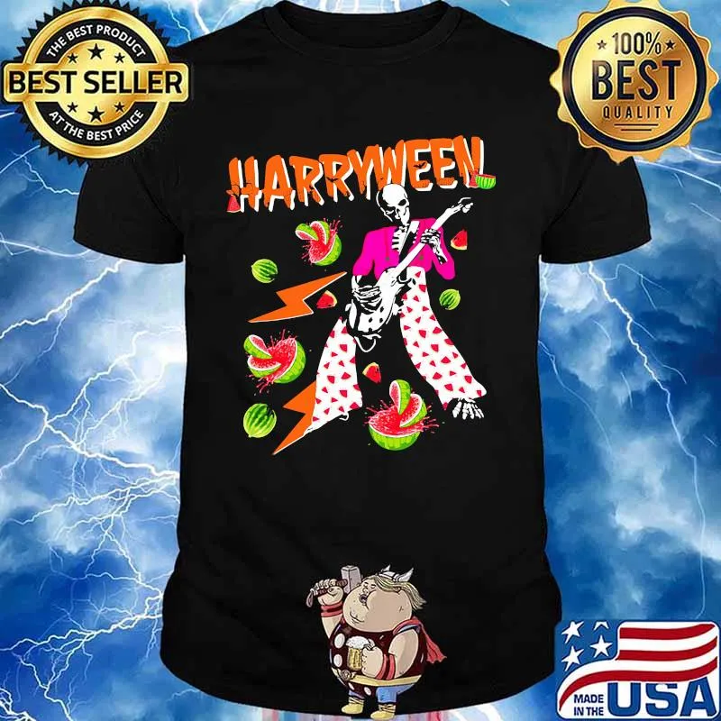 Happy halloween harry styles skeleton playing guitar watermelon shirt